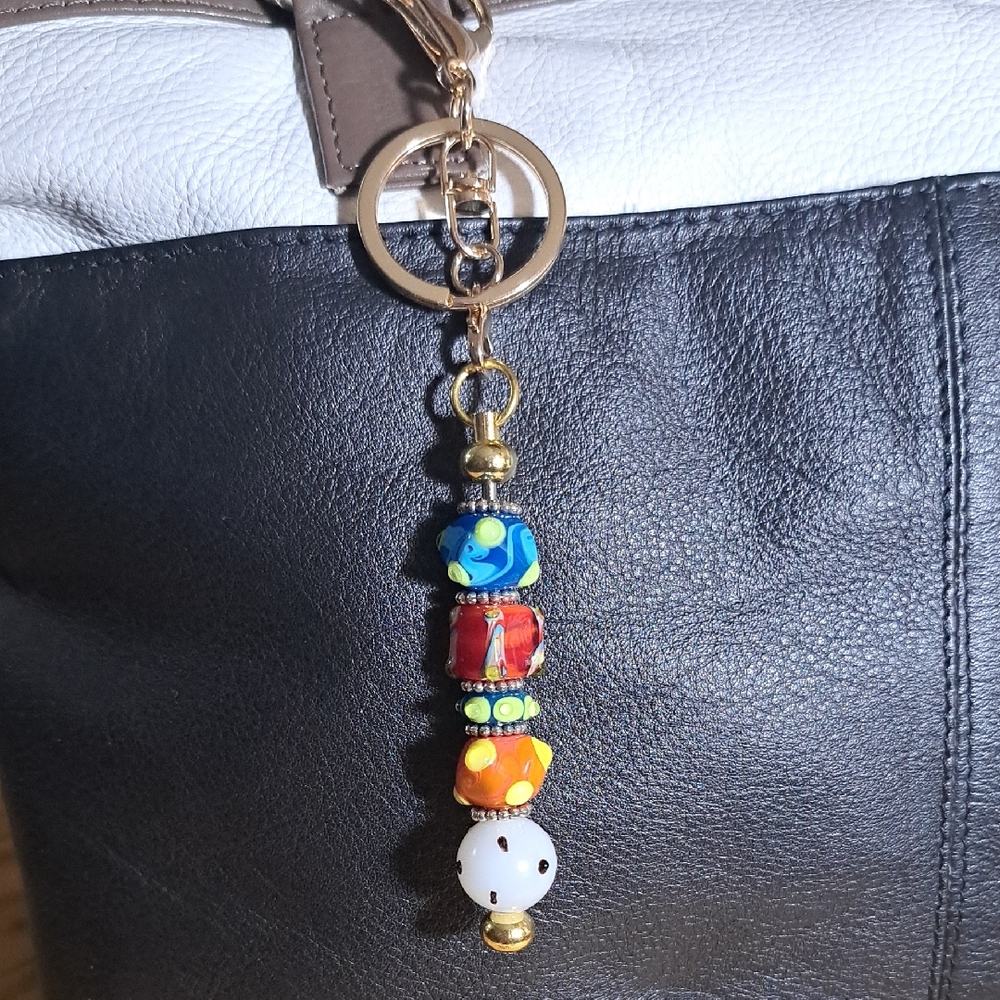 Hand Crafted Colorful Beaded Bag Charm Keychain Bag Purse Jewelry